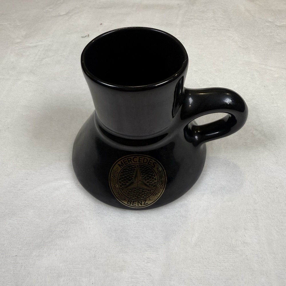Vintage Mercedes-Benz Coffee Mug Black 22 Carat Gold Imprint Ceramic Cup Auto